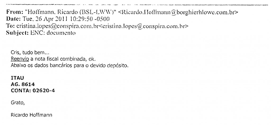 Cópia de e-mail de Hoffmann , da Borghi, para Conspiração