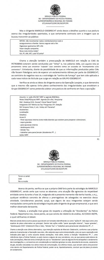 Trecho de relatório de indiciamento de presidente e executivos da Odebrecht
