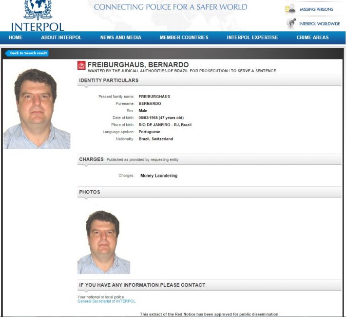 Registro de Freiburghaus na Interpol. Foto: Reprodução
