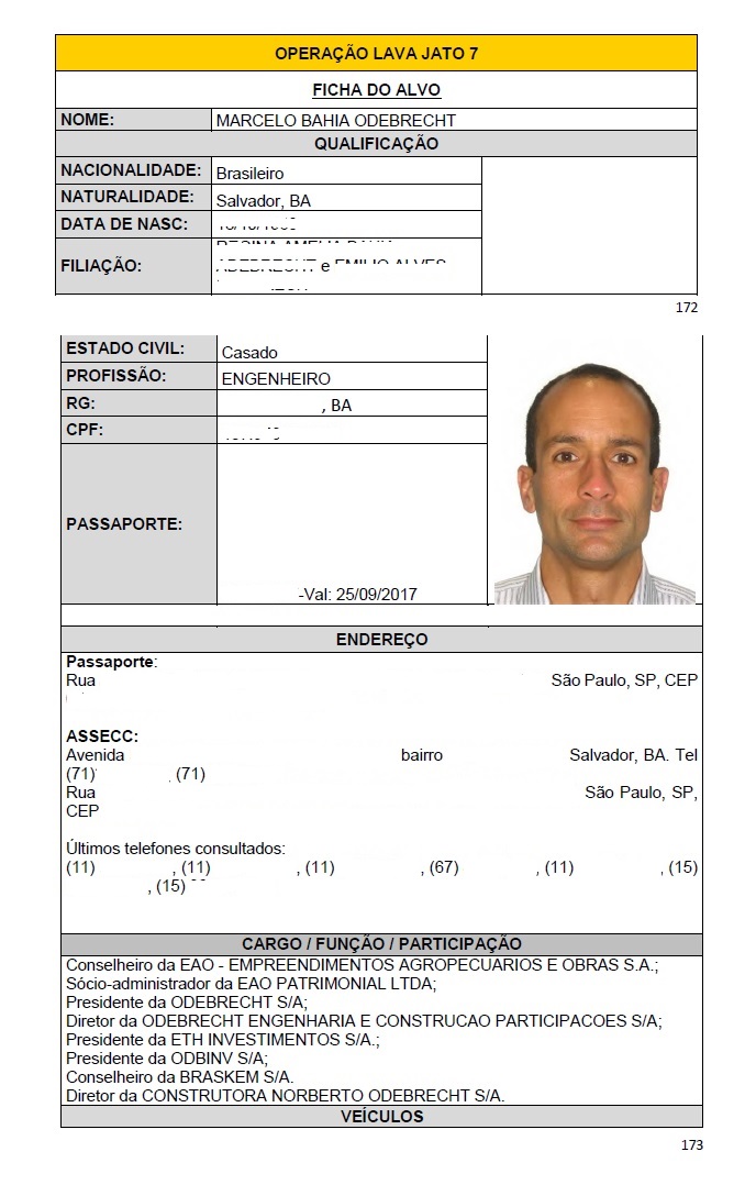 Qualificação de Marcelo Odebrecht, em inquérito da PF / Foto: Reprodução/PF