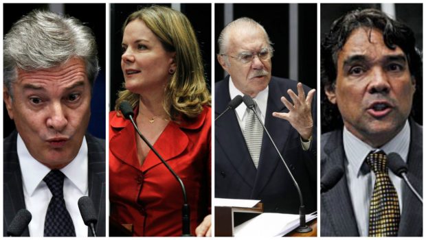 Da esquerda para a direita: Fernando Collor, Gleisi Hoffamnn, José Sarney e Lobão Filho. Fotos: Estadão e Agência Senado